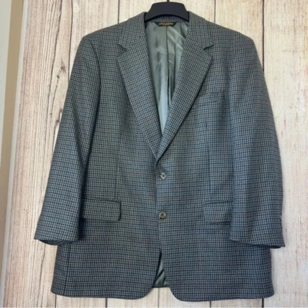 Brooks Brother mens Casual Blazer Wool Houndstooth Jacket Size 43R
